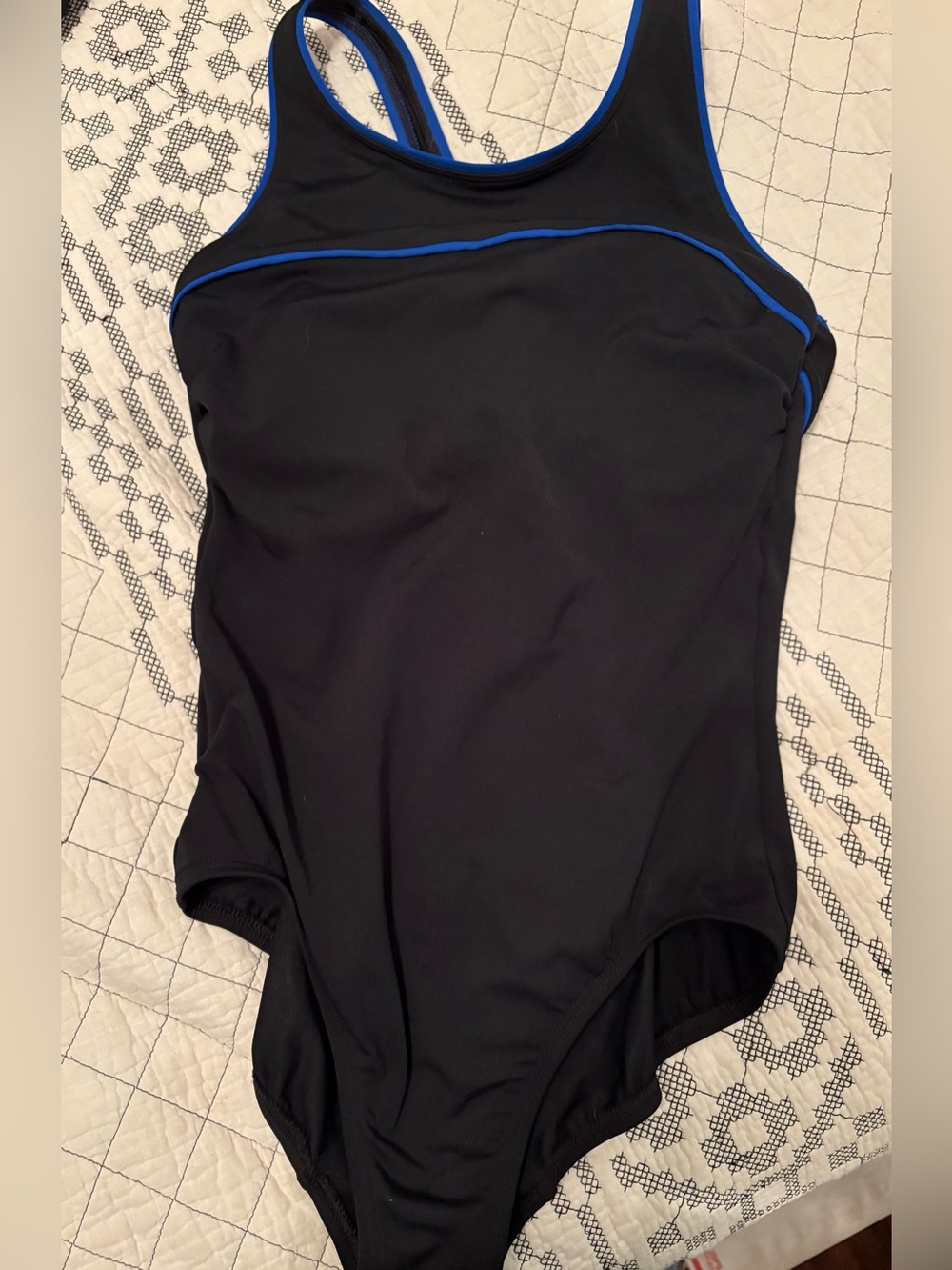 Lands End Black One-Piece Swimsuit with Blue Trim 6
